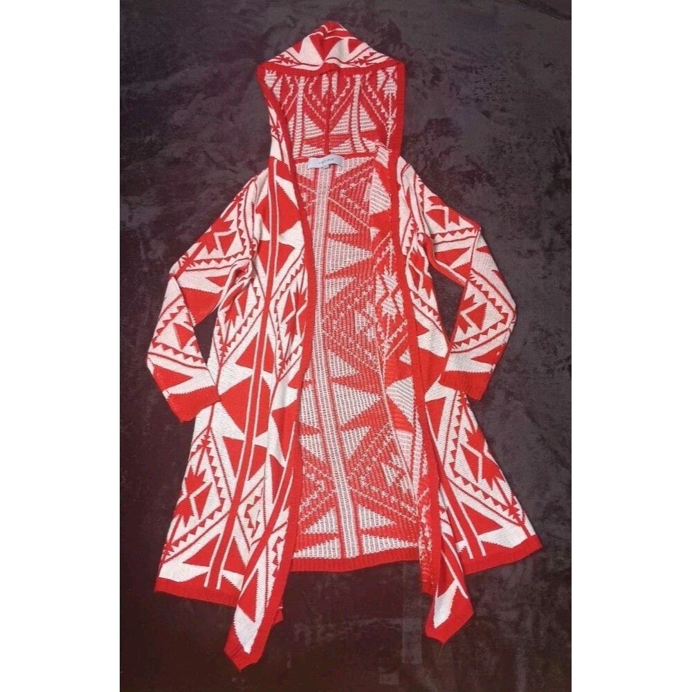 Listicle Mohair Blend Kimono Cardigan Duster S Red Aztec Tribal Hooded Western